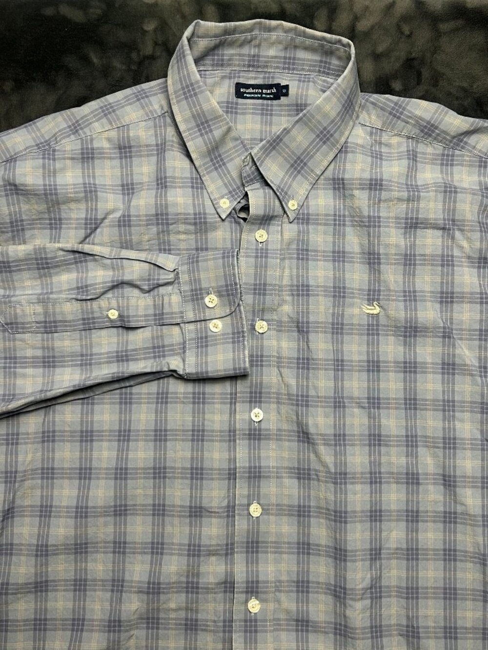 Southern Marsh Men’S Long Sleeve Button Down Shirt 2X Gray Blue Plaid Cotton